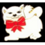 CAT PIN WITH RED BOW ON CUTE WHITE CAT PIN