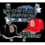 BOSTON RED SOX AND ST LOUIS CARDINALS WORLD SERIES 2004 BATS AND HATS