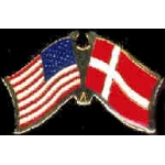 DENMARK FLAG AND USA CROSSED FLAG PIN FRIENDSHIP FLAG PINS