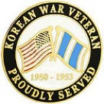 KOREAN WAR VETERAN PIN WITH US AND SERVICE FLAGS PROUDLY SERVED PIN